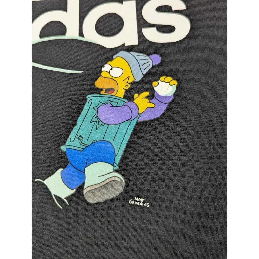 Adidas x The Simpsons Mens L Black T-Shirt Bart Homer Snowball Graphic Tee